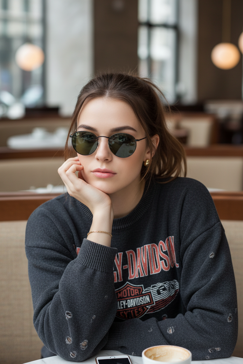 RAYBAN Round Metal Black G-15 Green -7039
