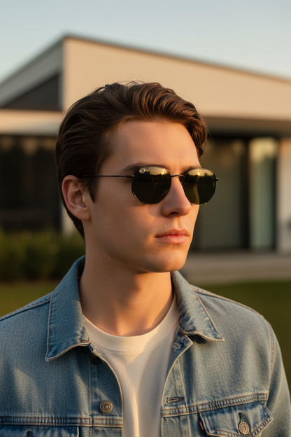 RAYBAN Hexagonal Black G-15 Green -7019